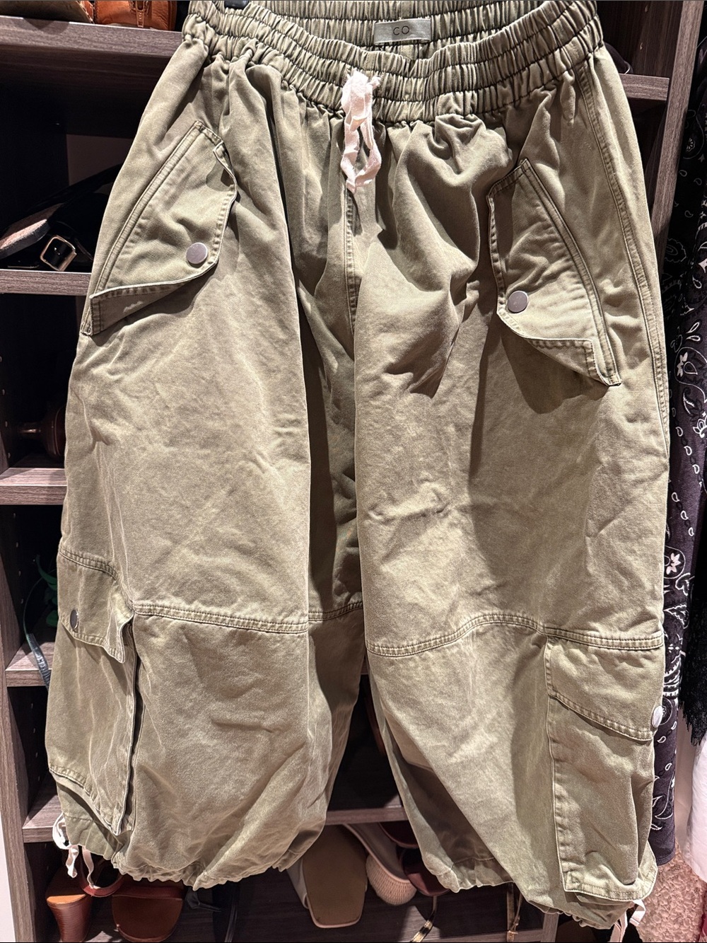CO barrel cut wide leg Olive Green Cargo Jogger Pants